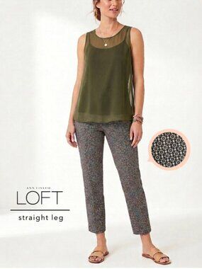 2/$29 Loft straight leg pants size 10 black and dark tan geometric pattern